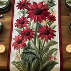 Red Coneflowers on Cream Table Runner