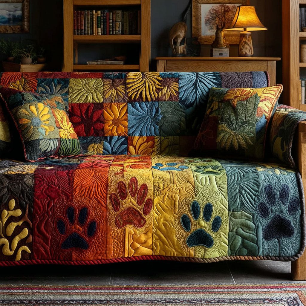 Paw Prints on Rainbow Blocks Sofa Cover