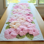 Pink Petunias on White Table Runner