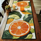 Orange Slice on Green Leaves Table Runner