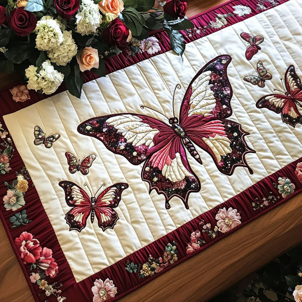 Pink Butterflies on Cream Table Runner
