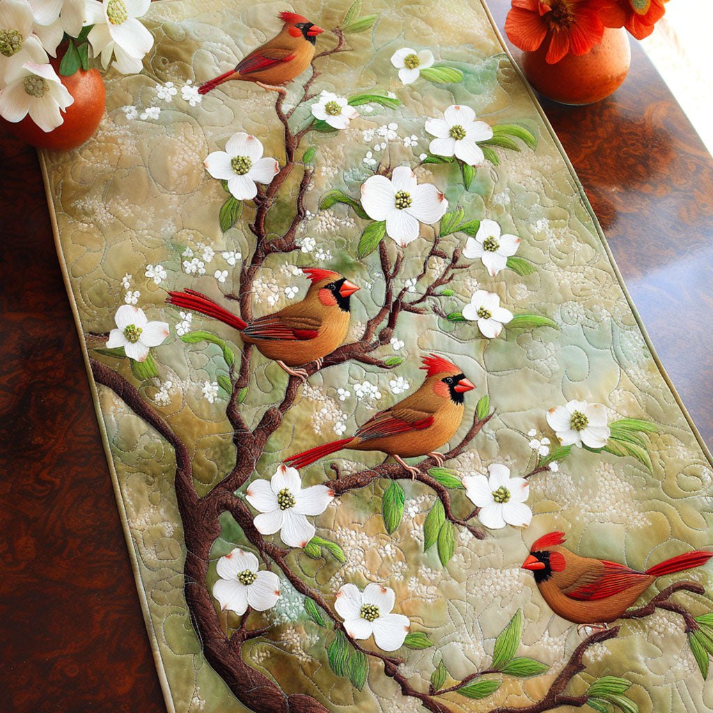 Blossoming Cardinals Table Runner