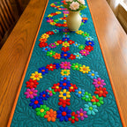 Blossoming Peace Flower Peace Sign on Teal Table Runner