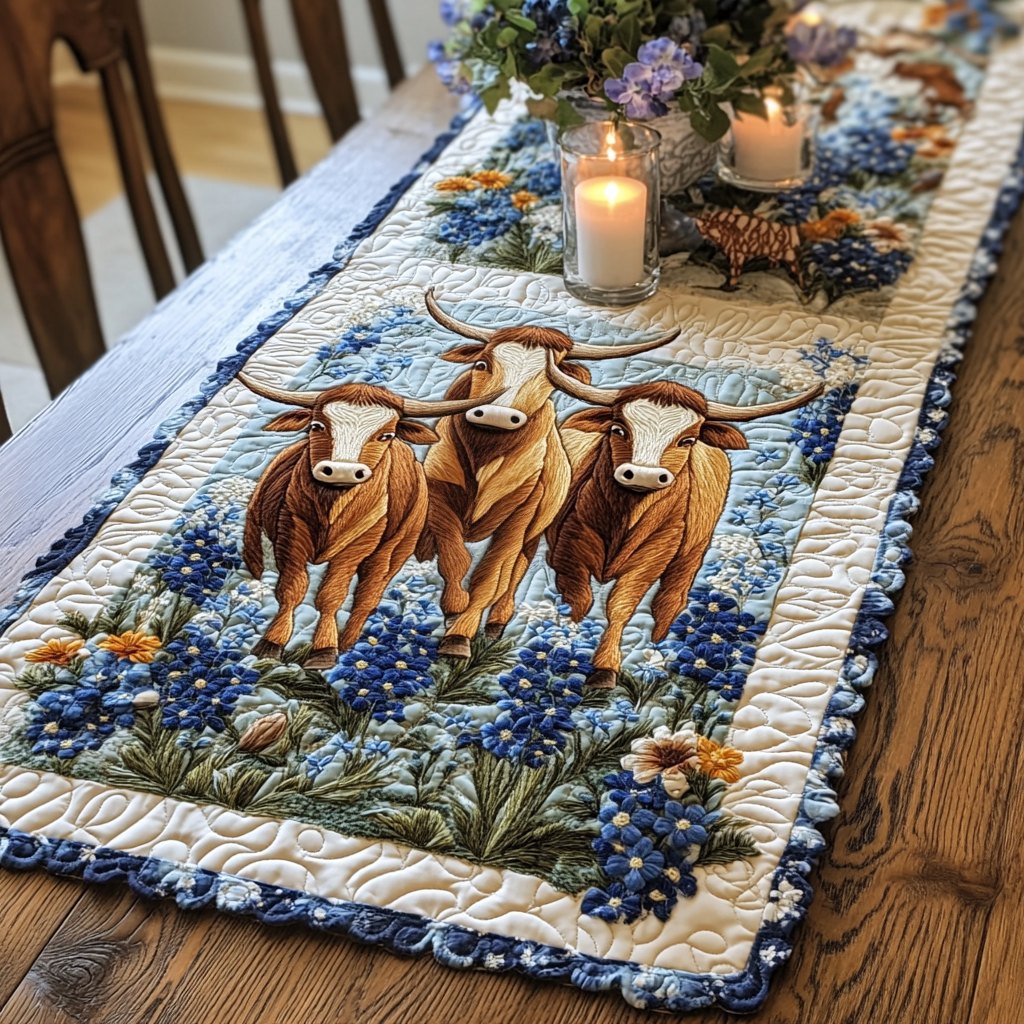 Blue Bloom Table Runner