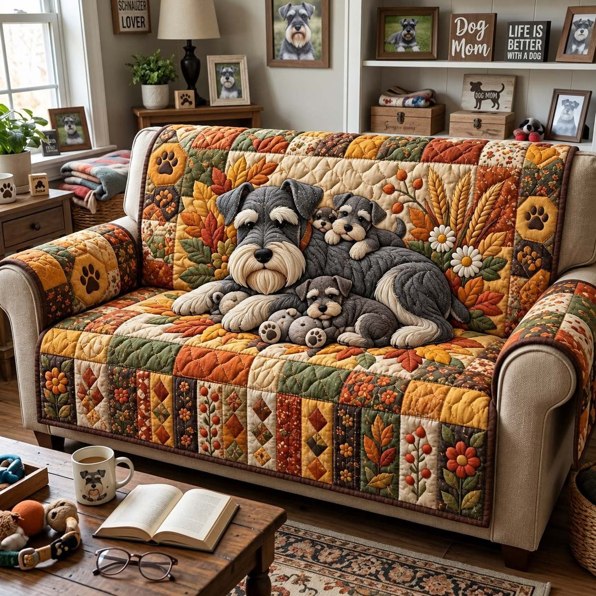 Blue Blossom Schnauzer Sofa Cover
