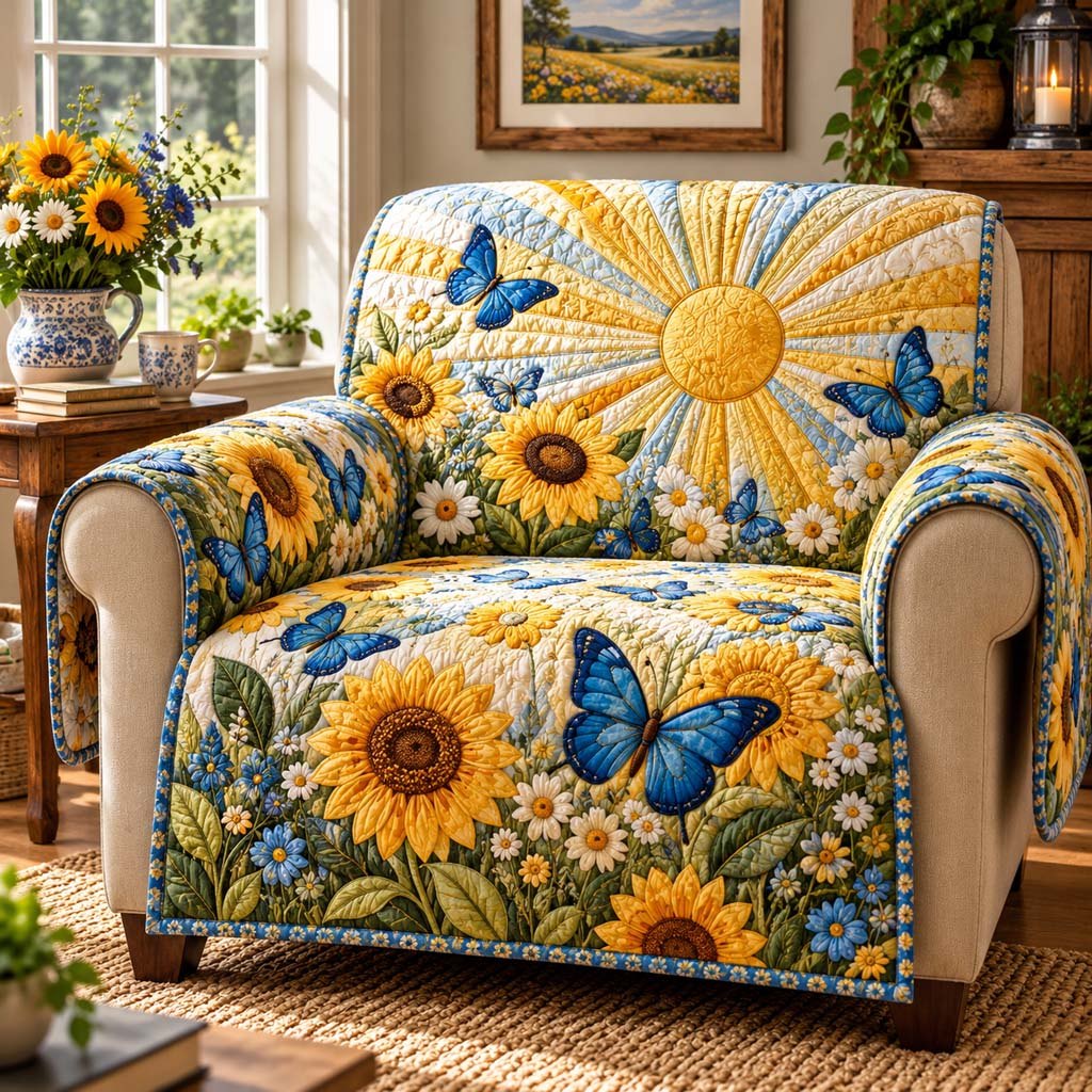 Blue Butterfly Sunshine Sofa Cover
