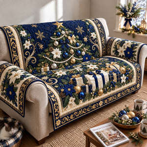 Blue Christmas Elegance Sofa Cover - Made to Order