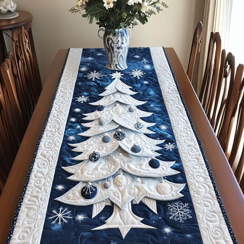 Blue Christmas Tree Table Runner