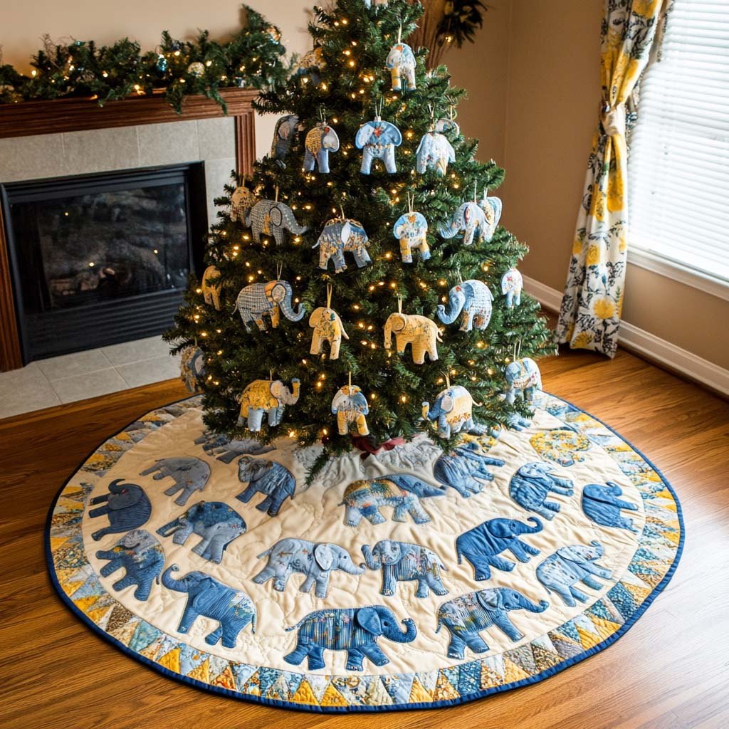 Blue Elephants Christmas Tree Skirt