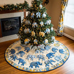 Blue Elephants Christmas Tree Skirt