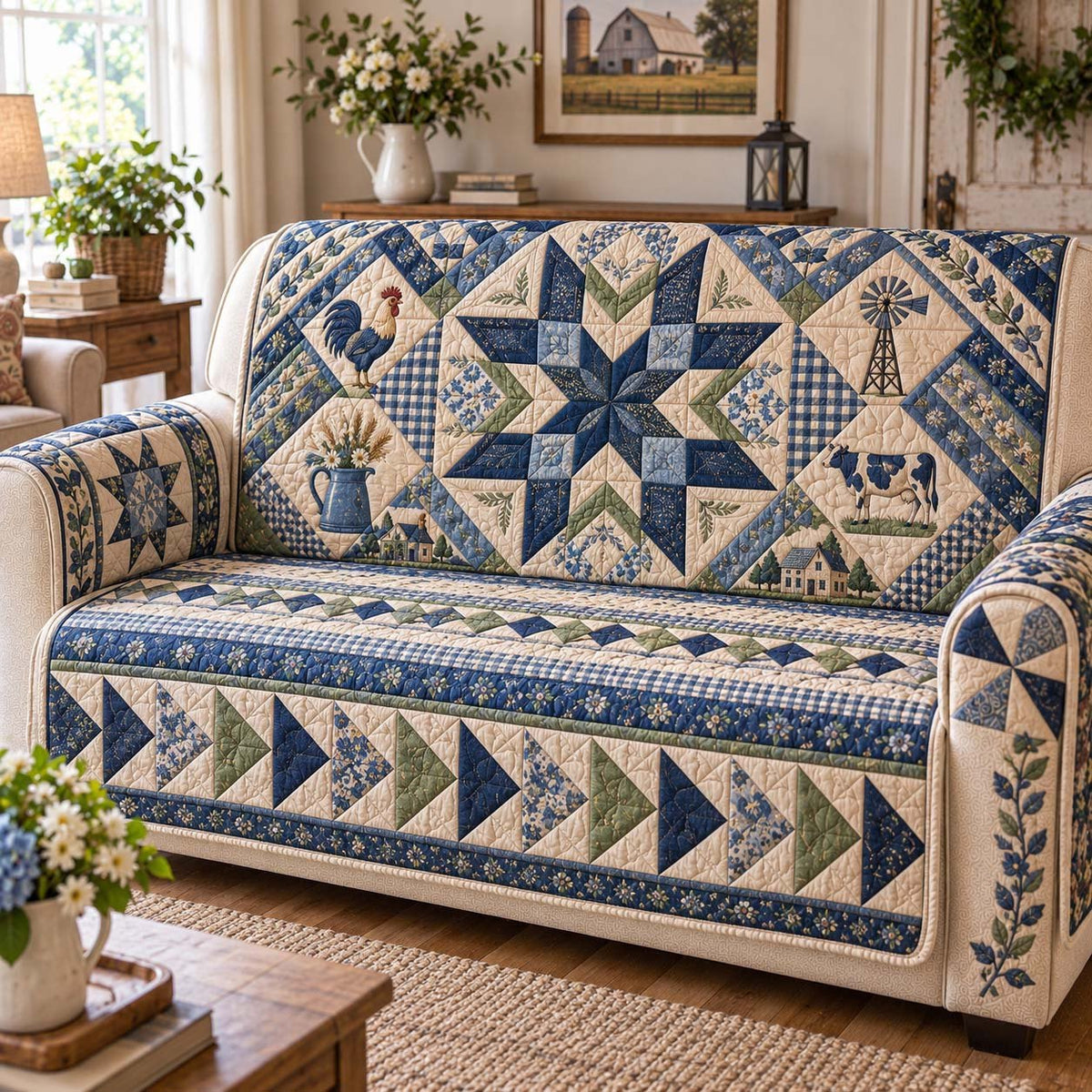 Blue Farmhouse Sofa Cover