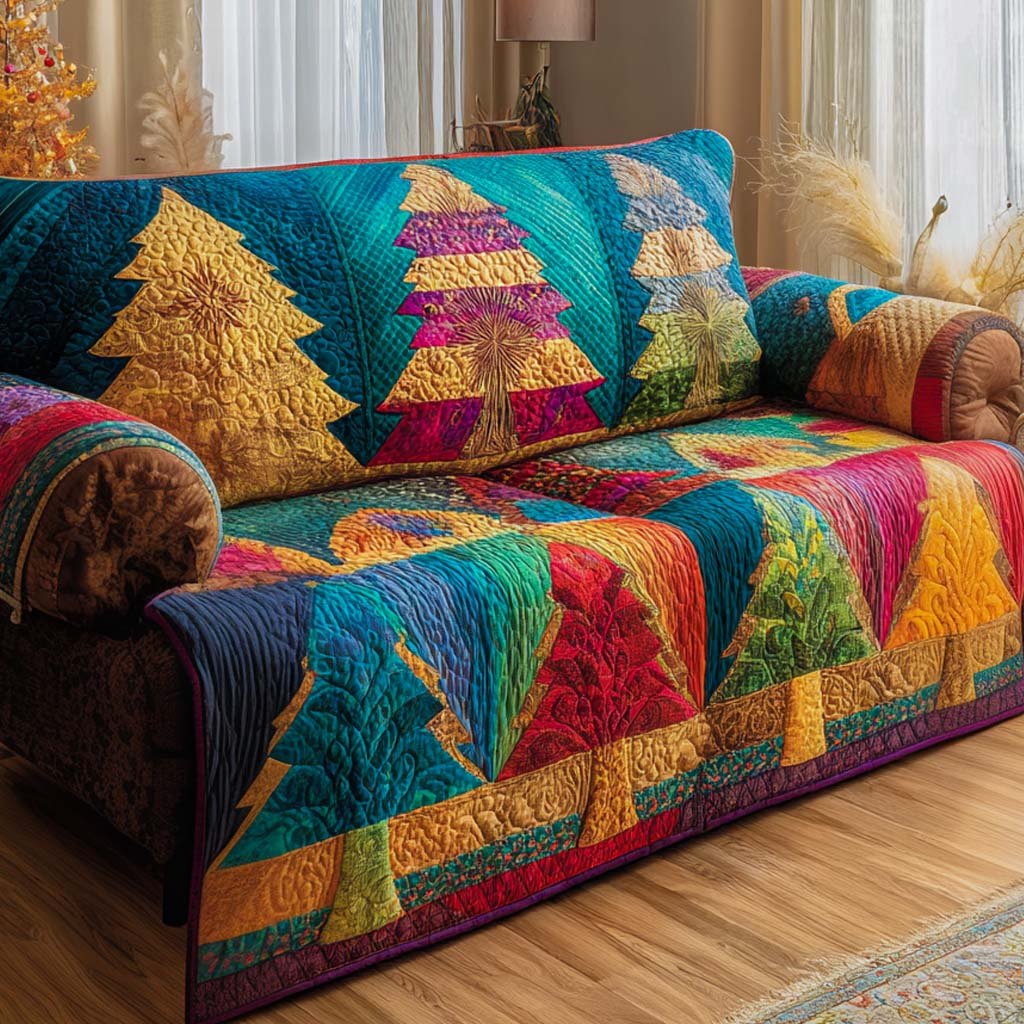 Blue Festive Tree Sofa Cover