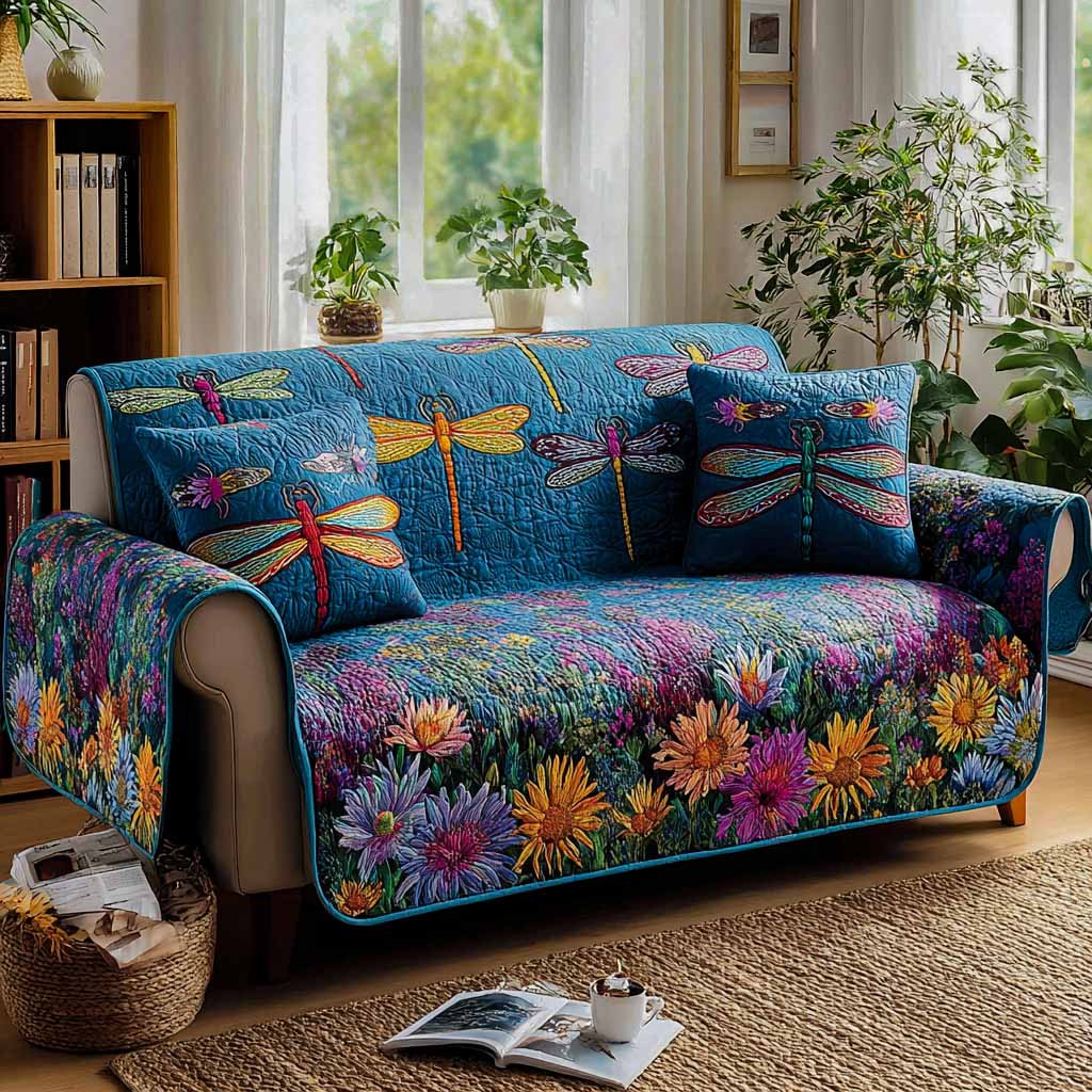 Dragonflies in the Blue Garden Sofa Cover