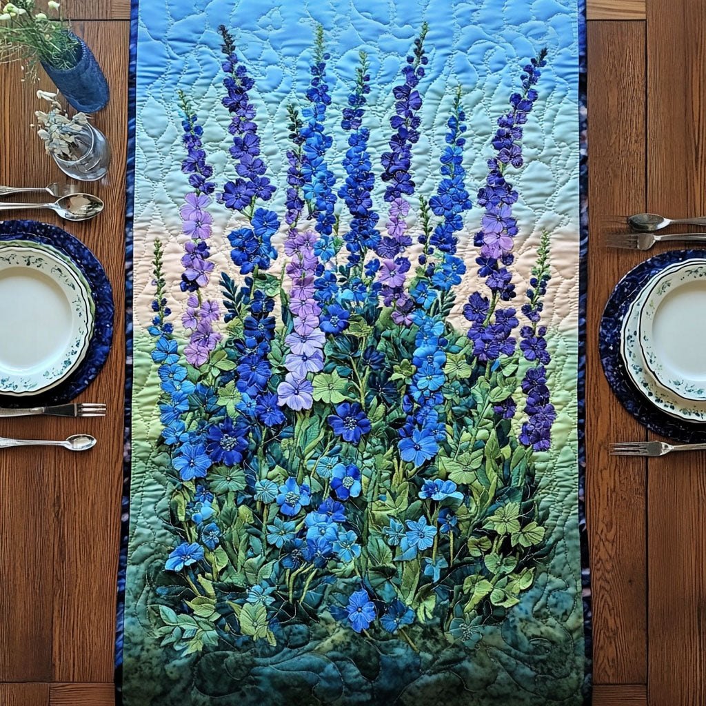 Blue Delphinium Spires Table Runner