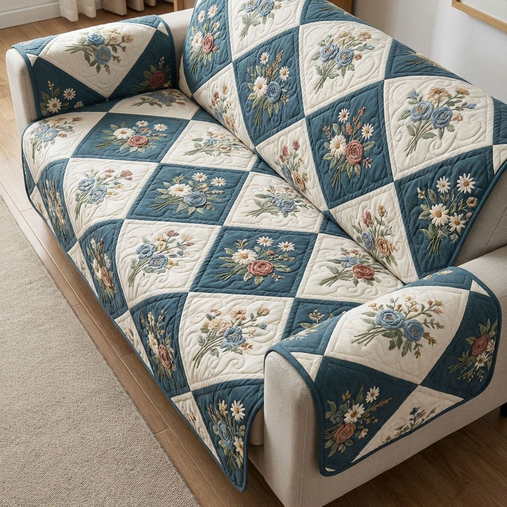Blue Patch Bloom Sofa Cover