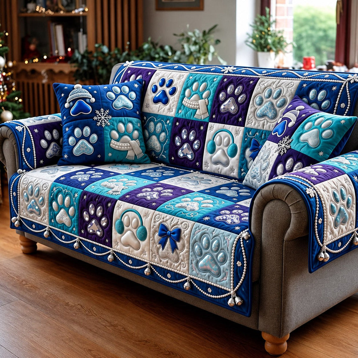 Blue Paw Sofa Cover