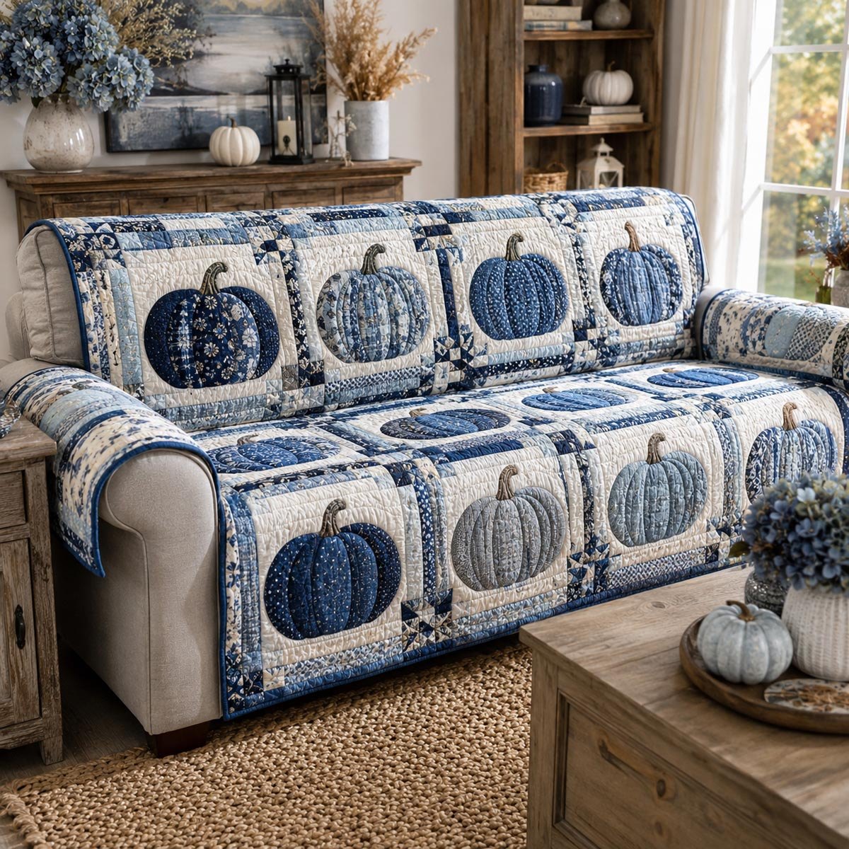 Blue Pumpkin Harvest Sofa Cover