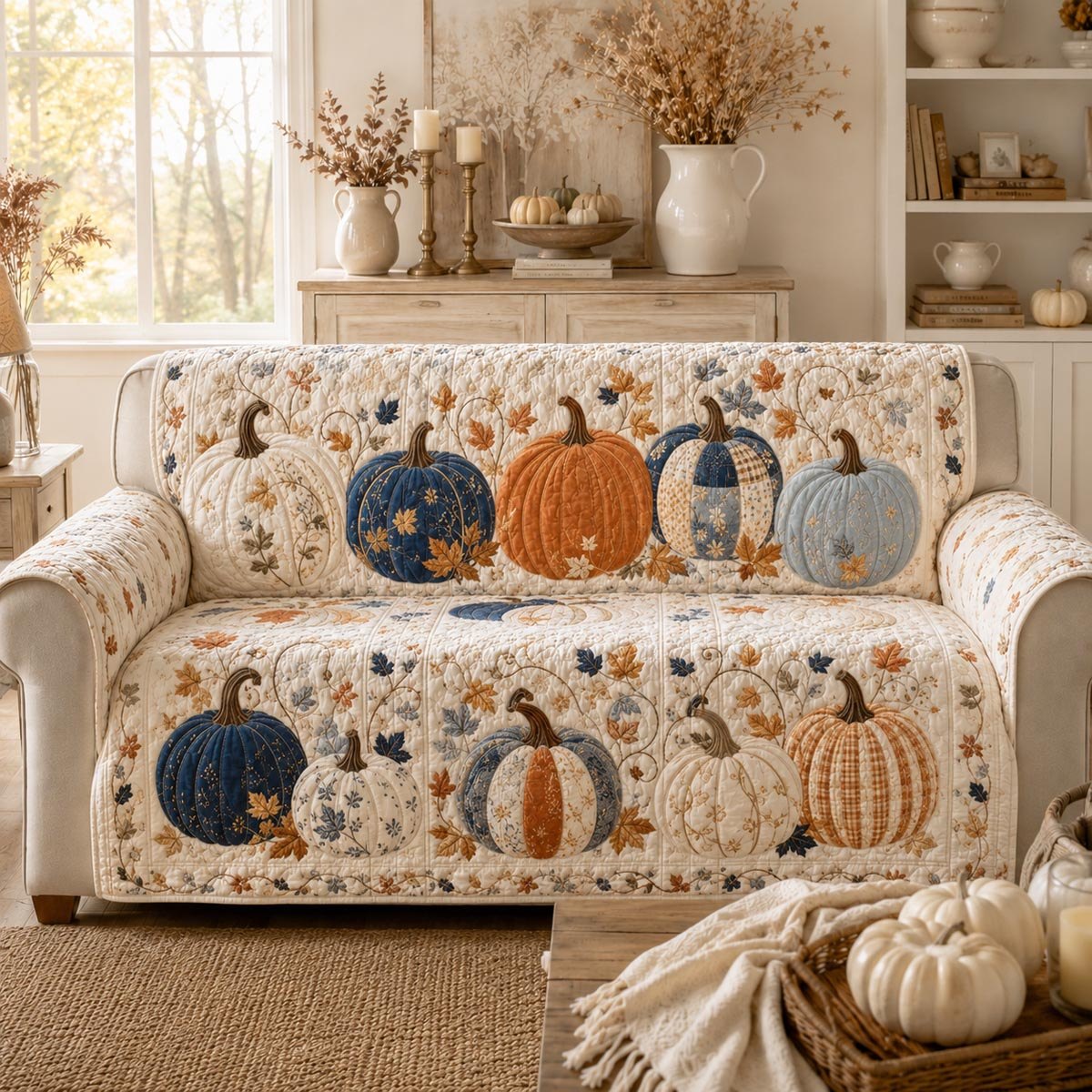 Blue Pumpkin Patch Sofa Cover