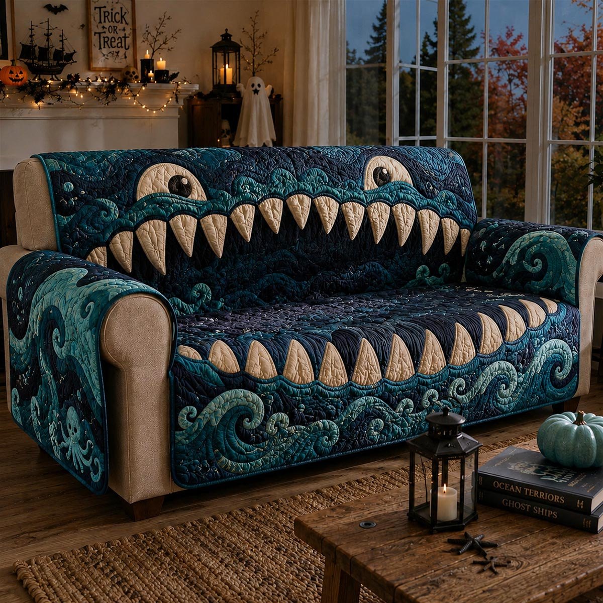 Blue Sea Monster Mouth Sofa Cover