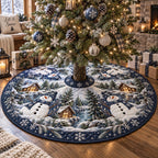 Blue Snowman Village Christmas Tree Skirt