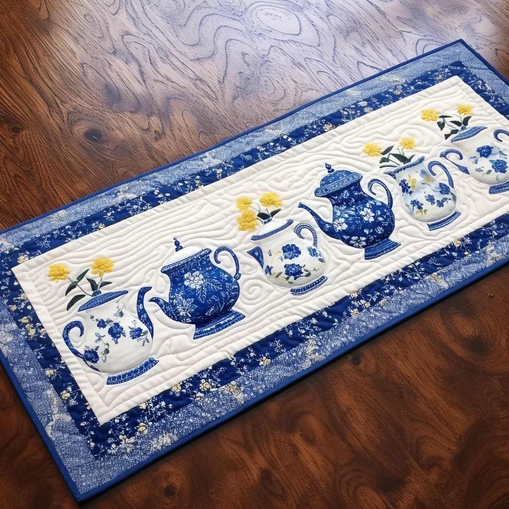 Blue Teapots Table Runner