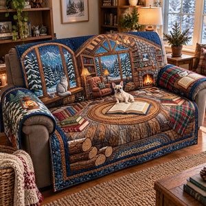 Blue Winter Reading Lodge Sofa Cover - Made to Order