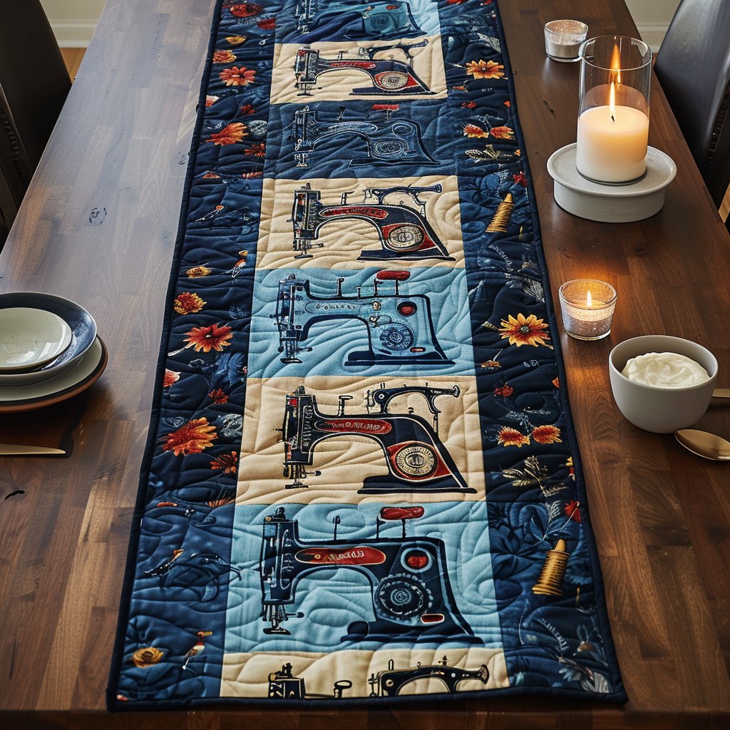 Blue Sewing Machine Table Runner