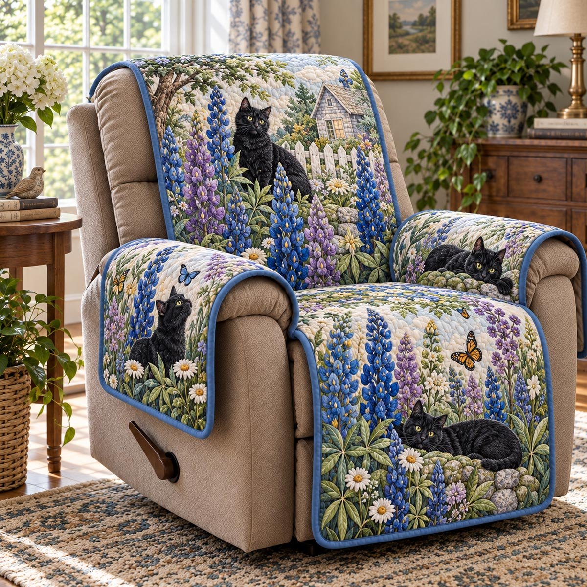 Bluebell Garden Black Cat Sofa Cover