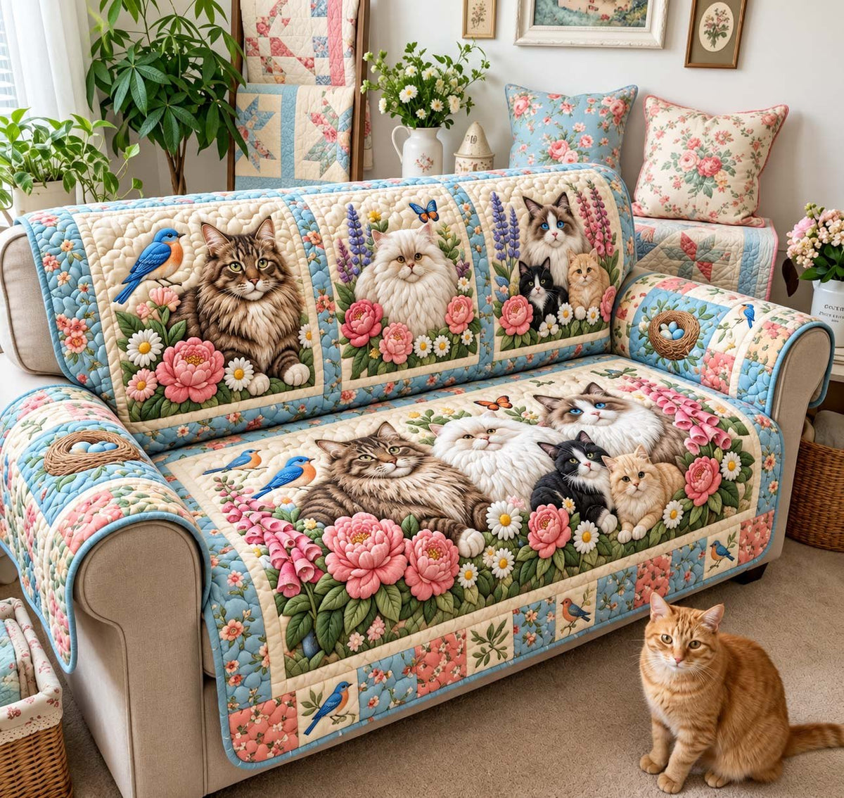 Bluebird Garden Cats Sofa Cover