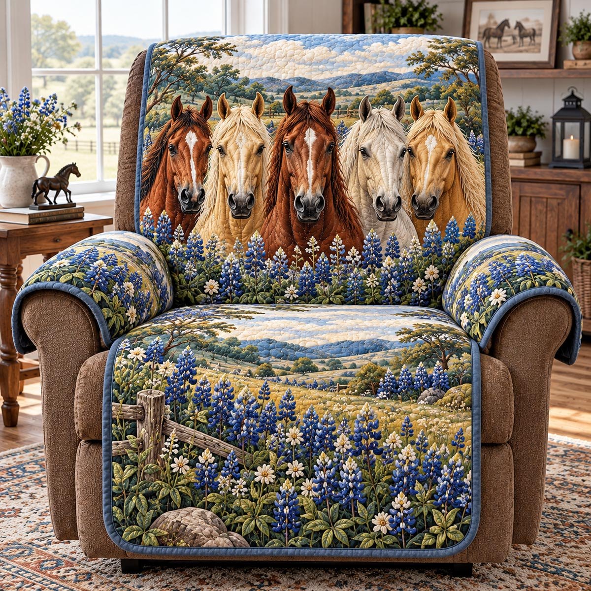 Bluebonnet Horse Meadow Sofa Cover