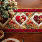 Red Heart with Flowers on Red Table Runner