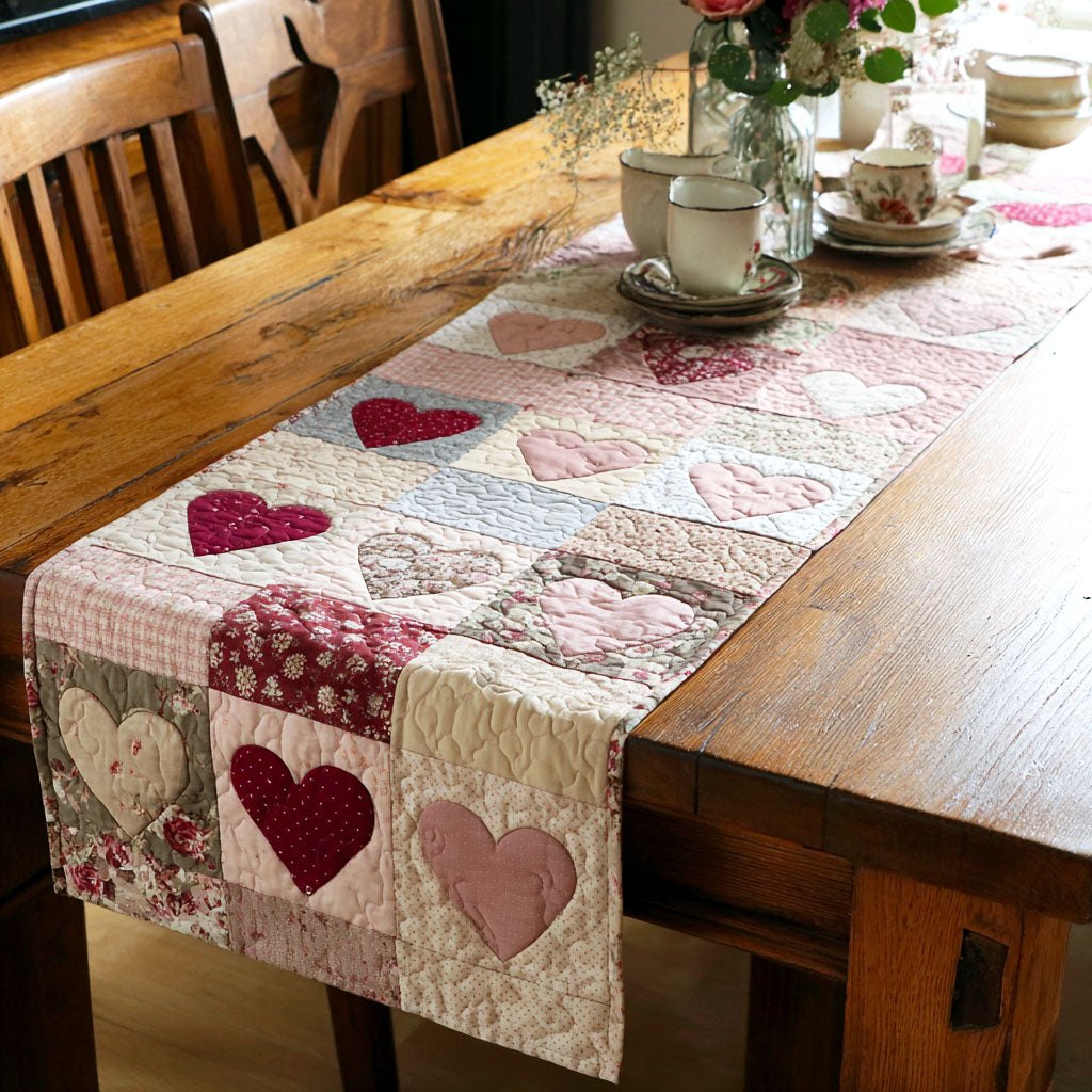 Blush Patch Hearts Table Runner
