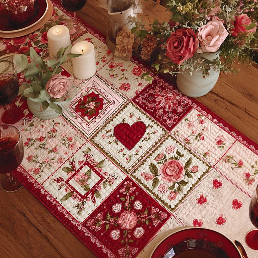 Blush Rose Cottage Heart Table Runner