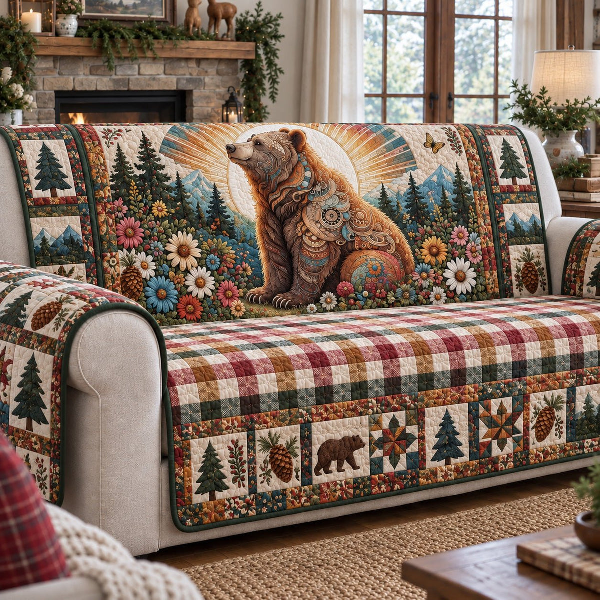 Boho Bear Wildflower Garden Sofa Cover