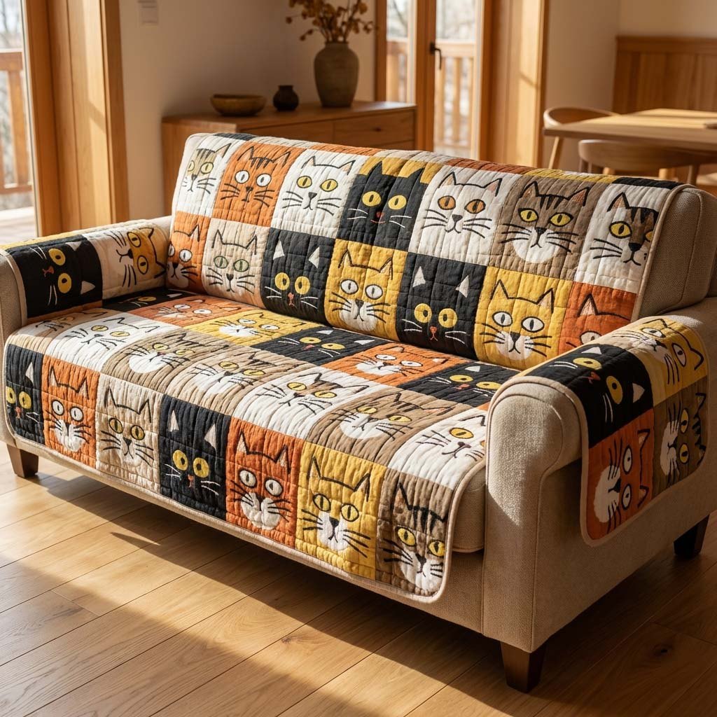Bold Cat Faces Sofa Cover