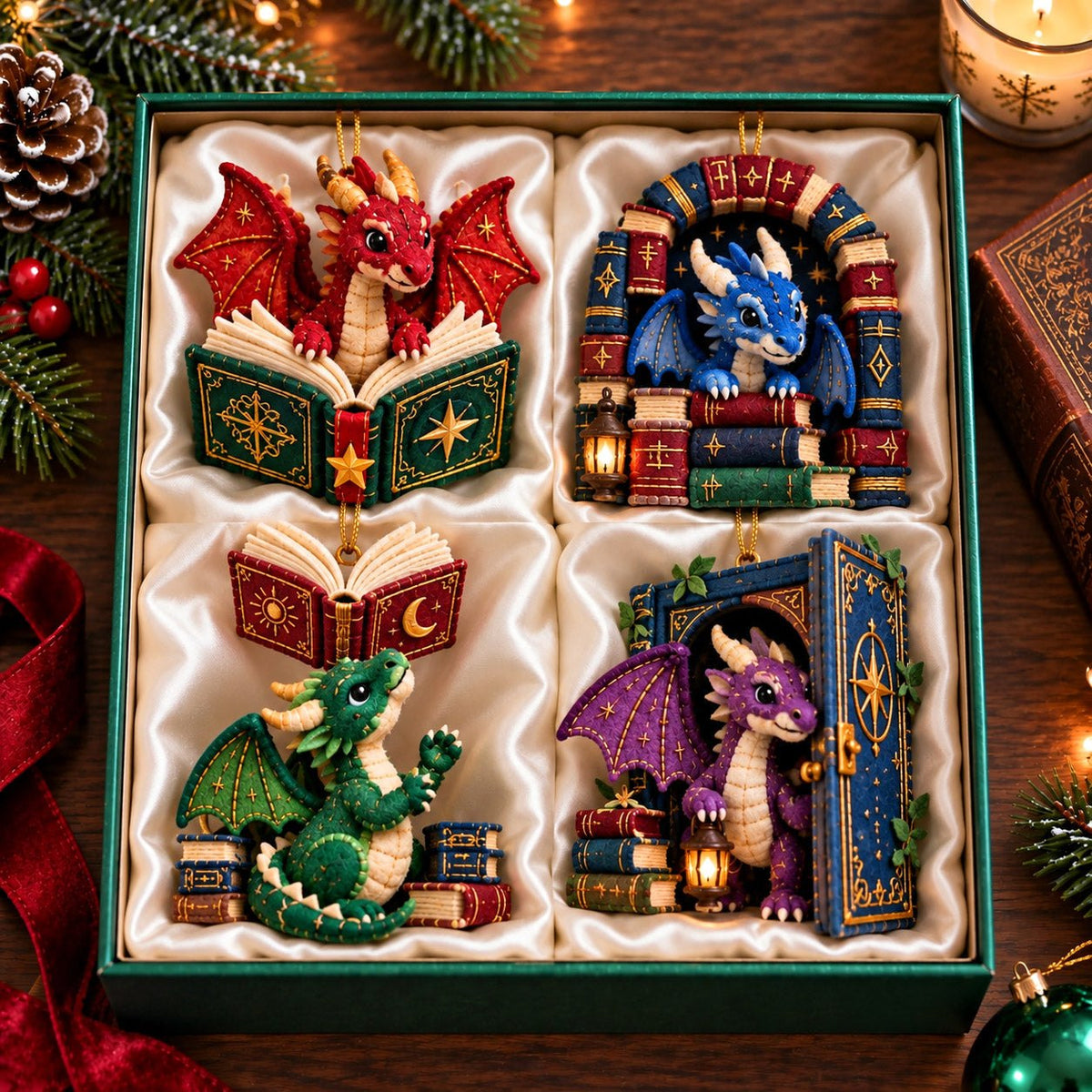 Book Dragon Ornament Gift Set