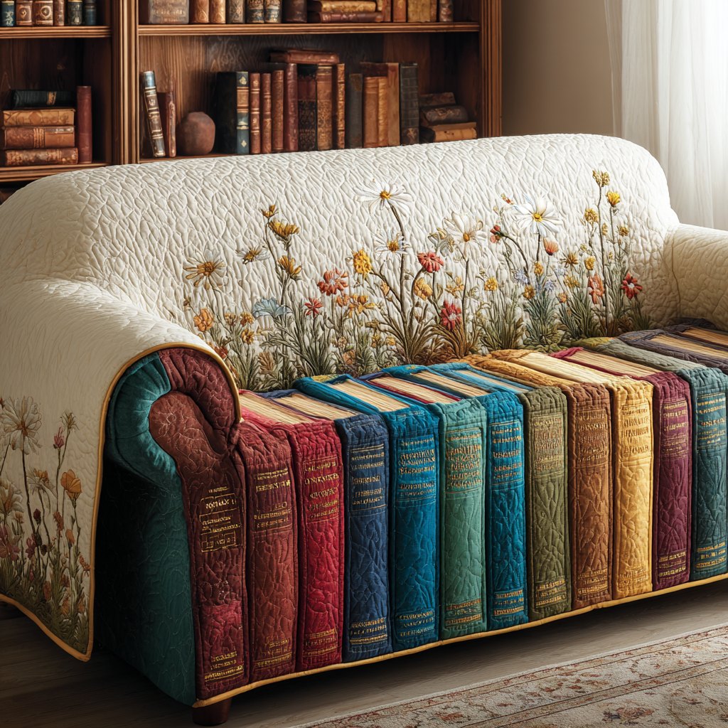 Book Spines in the Meadow Sofa Cover