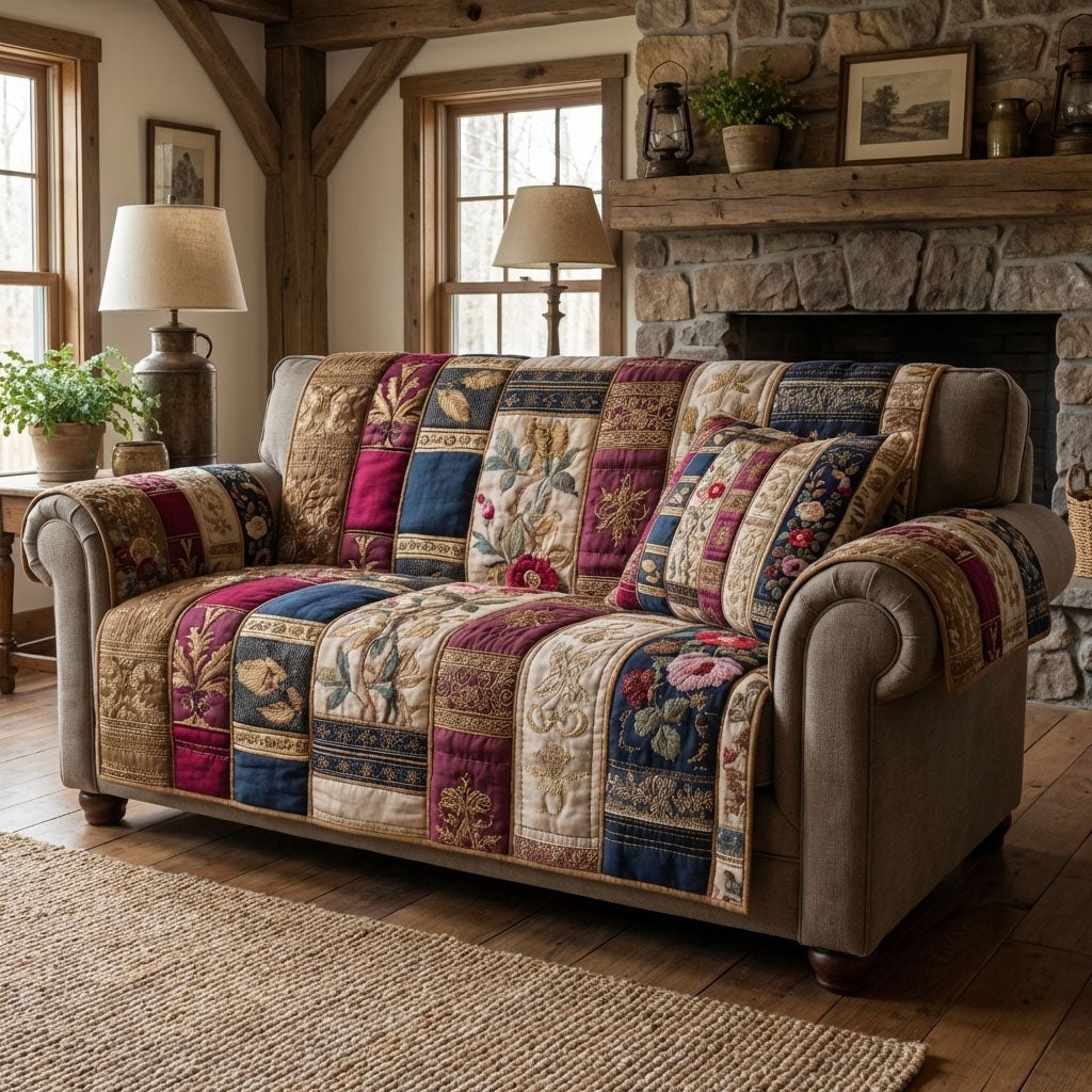 Books on Floral Patchwork Sofa Cover