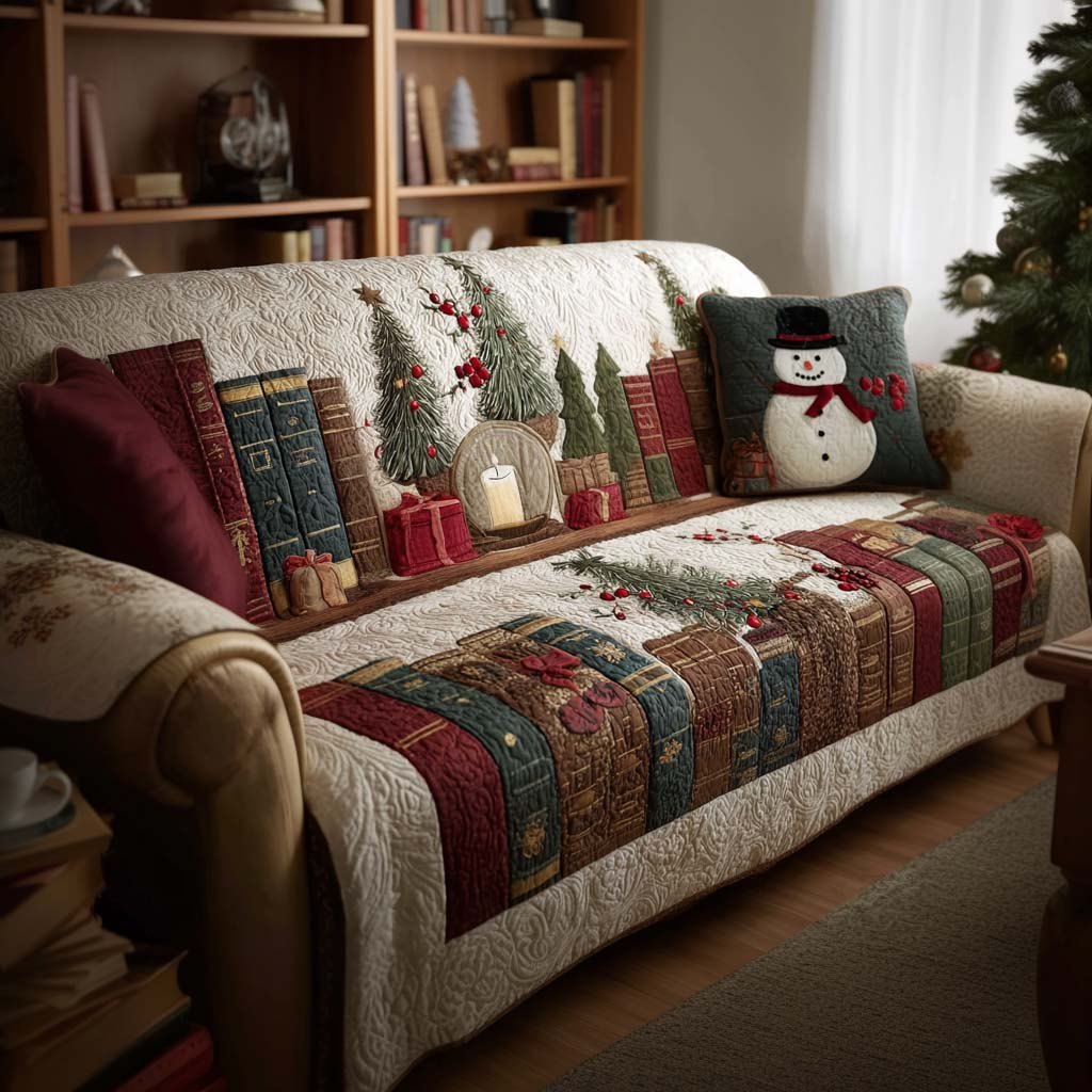 Christmas Books and Snowman Sofa Cover