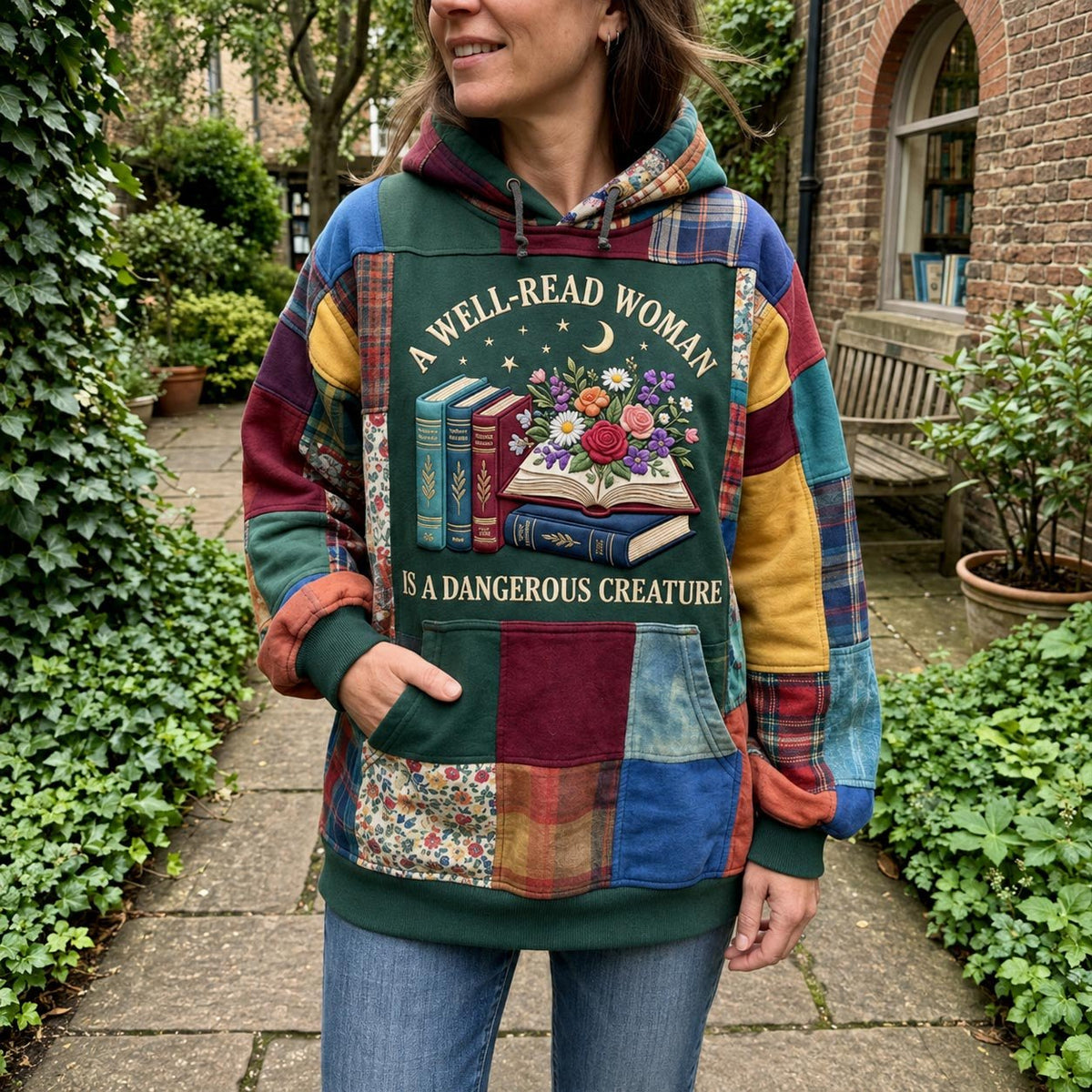 Well Read Woman hoodie, all-over print