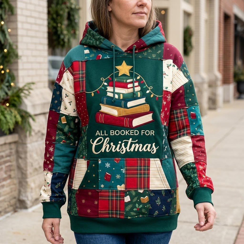 All Booked for Christmas hoodie, all-over print