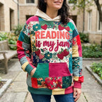 Reading Is My Jam hoodie, all-over print