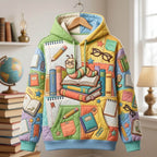 Bookworm Notebook Pencil hoodie, all-over print