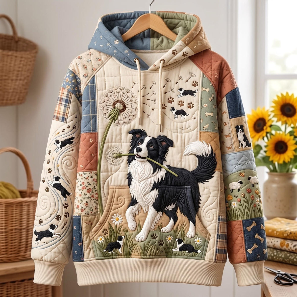 Border Collie and the Dandelion hoodie, all-over print