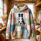 Border Collie in Pastel Flower Patchwork hoodie, all-over print