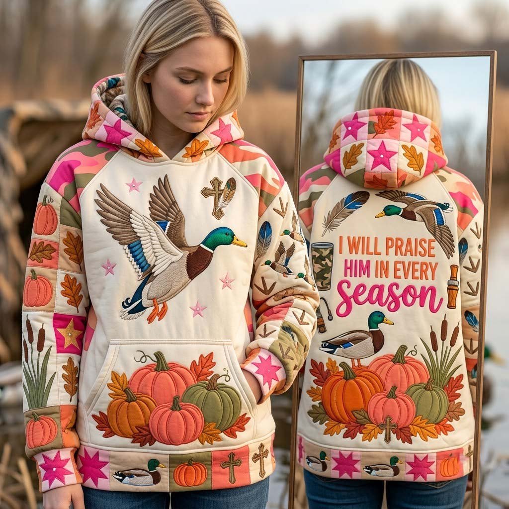 Praise Him in Every Season with Ducks hoodie, all-over print