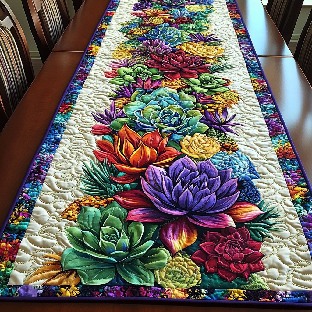 Colorful Succulent Garden Table Runner