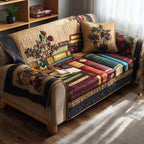 Book Stack in a Wildflower Border Sofa Cover