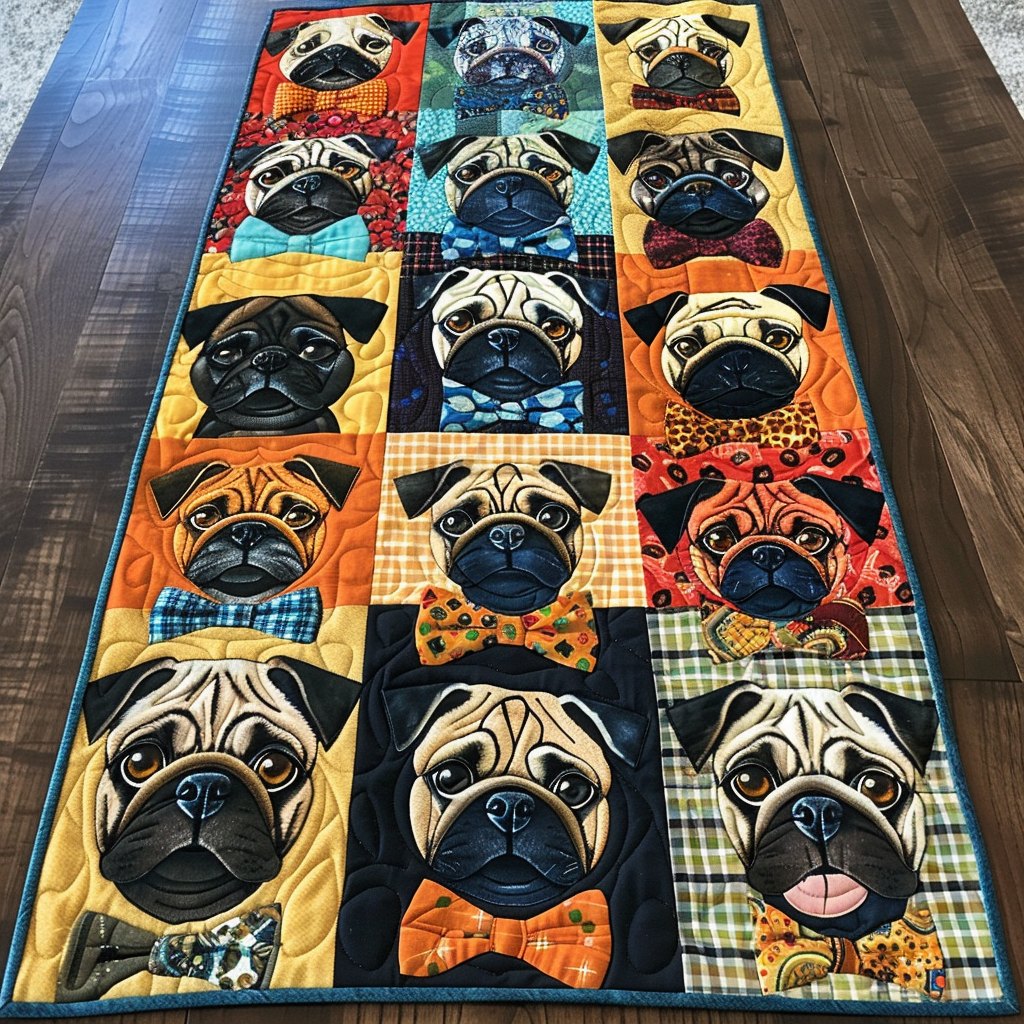 Bow Tie Pugs Table Runner