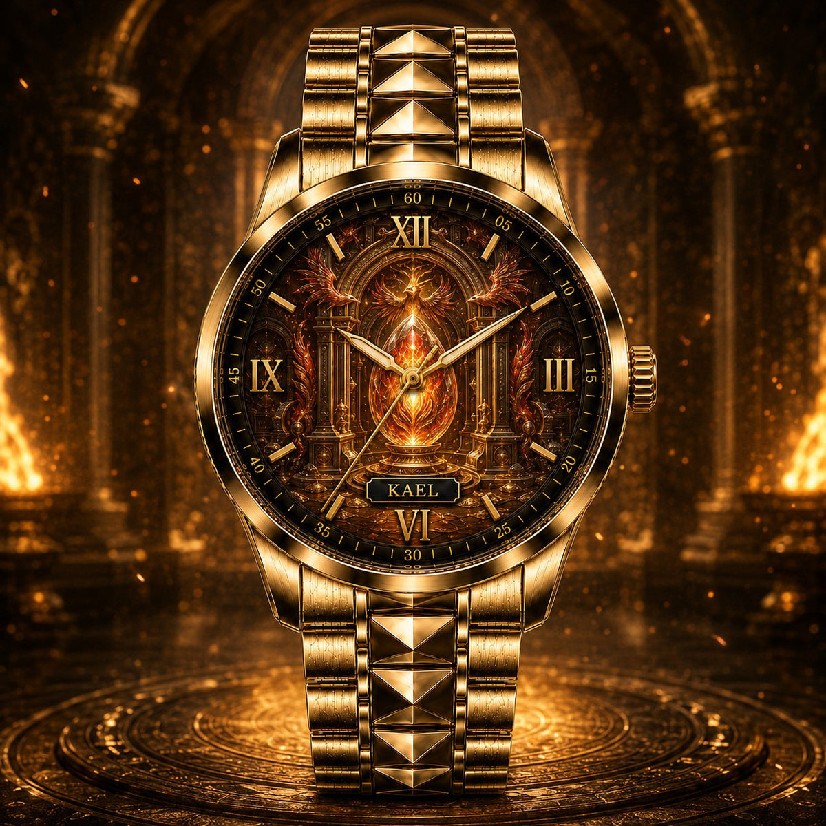 Custom Personalized Phoenix Flame Crystal Watch — personalized with a custom name